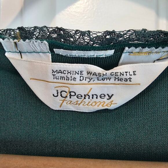 Vintage JCPenny Velvet Dress Size Small 80s Green w/Jacket Lace Glam Rock Party - Picture 11 of 11